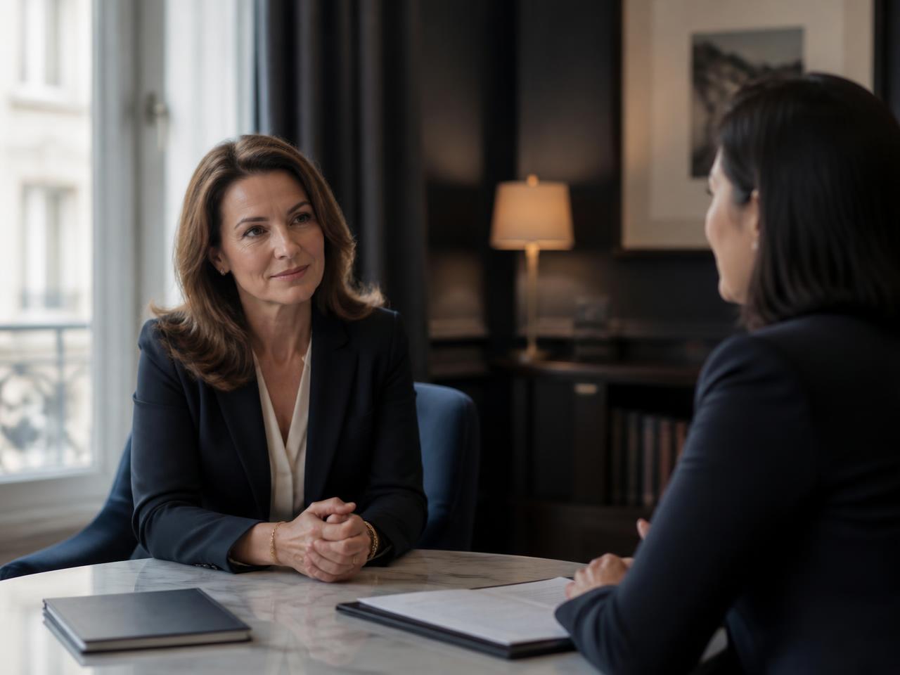 A medical concierge advisor in a one-to-one meeting with a traveller