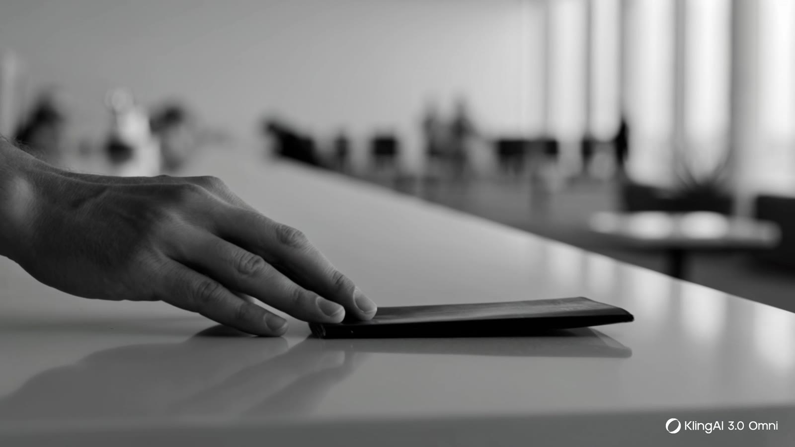 A hand setting a phone down on a bright counter